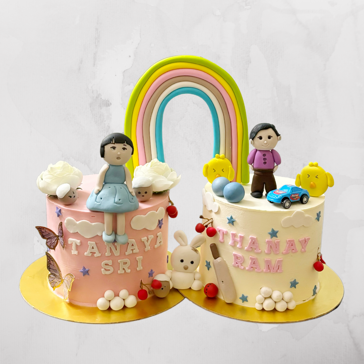 Rainbow Theme Twin Birthday Cake